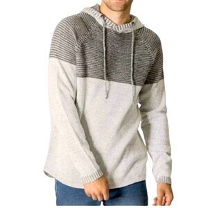 Never Lose Hedge Colorblock Gray & Beige Knit Long Sleeve Hoodie Sweater Size M